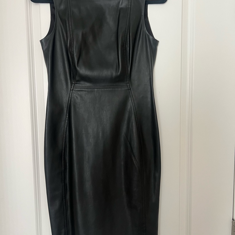 Calvin Klein Black Satin Midi Sheath Dress